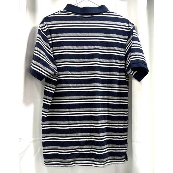 Men's Dino Robert Shirt Sleeve Gray, White & Navy Striped Polo - Size XL - Picture 2 of 8
